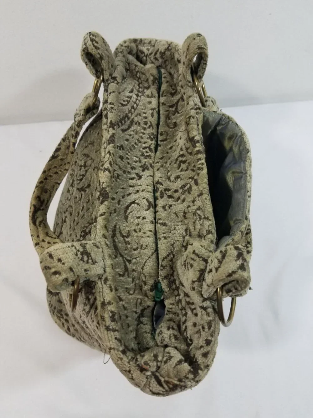 Custom Made Olive Green Carpet Bag Shoulder Purse Handbag One of a Kind